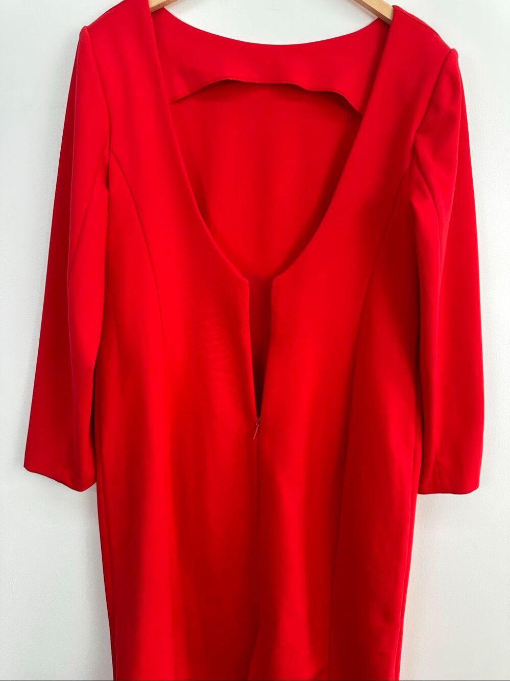 Spanx Women’s Ponte Knit Red Long Sleeve Low Back Midi Dress - Picture 10 of 15